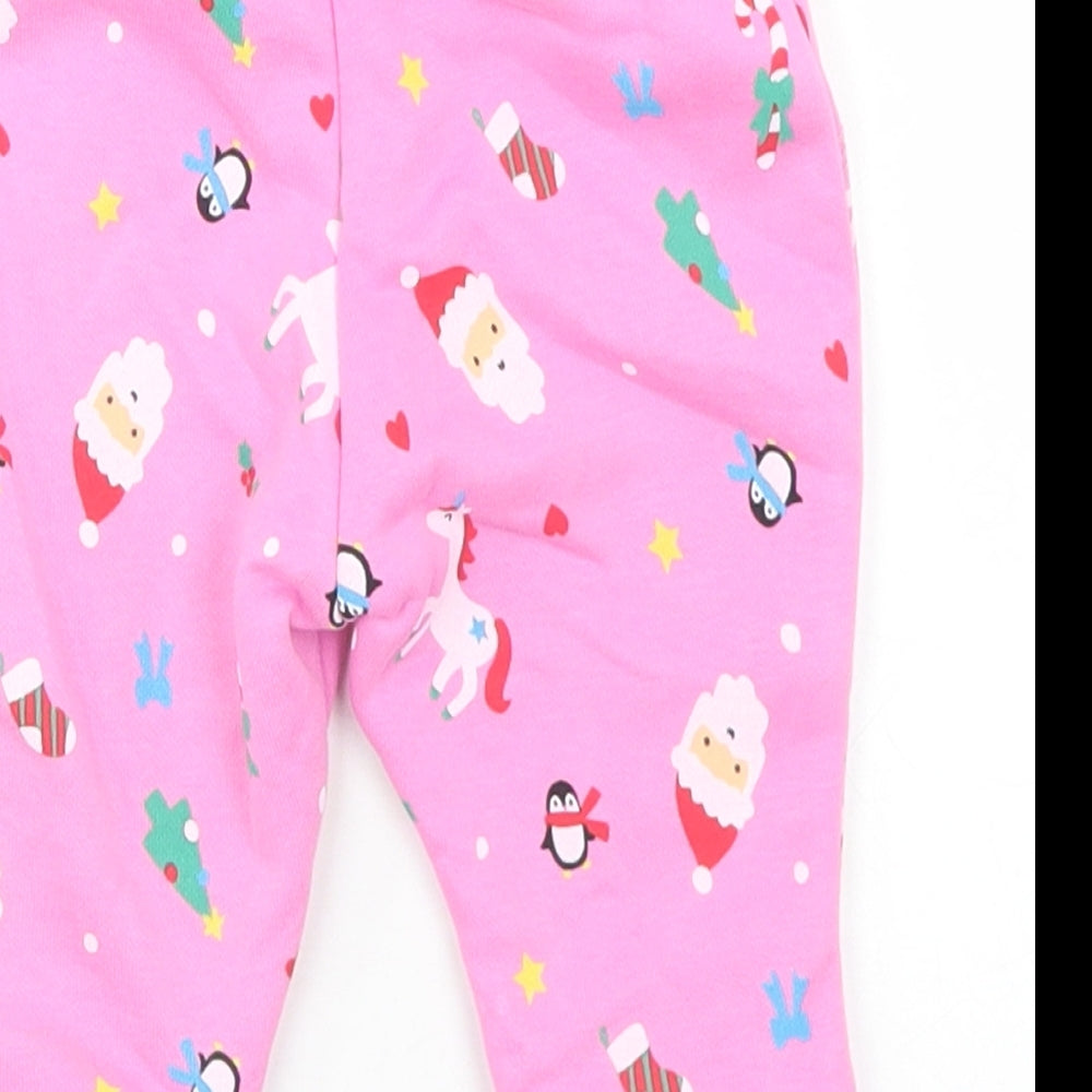 Dunnes Stores Girls Pink Geometric Cotton Jogger Trousers Size 3-6 Months  Drawstring - Christmas Doodles