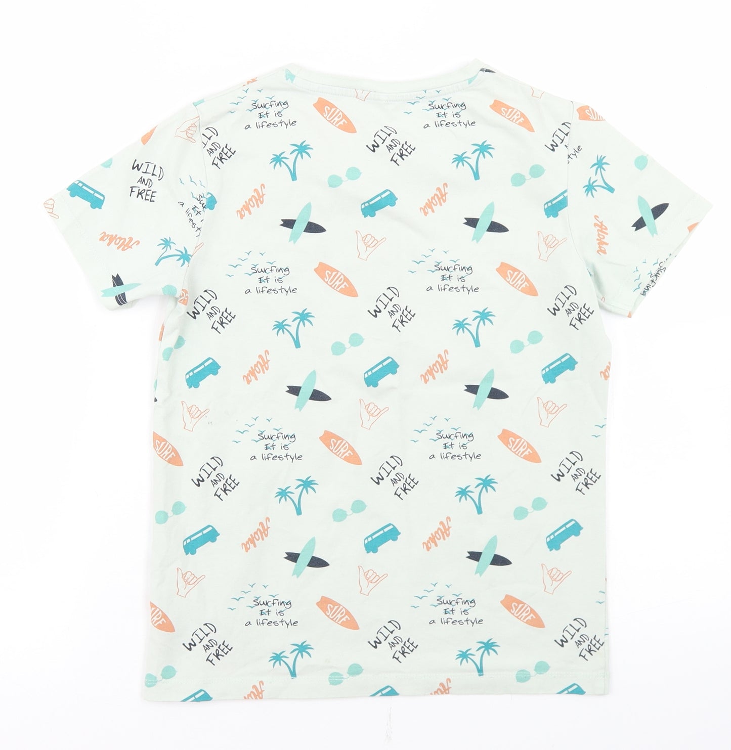 name it Boys Blue Geometric Cotton Basic T-Shirt Size 9-10 Years Crew Neck  - Surfing