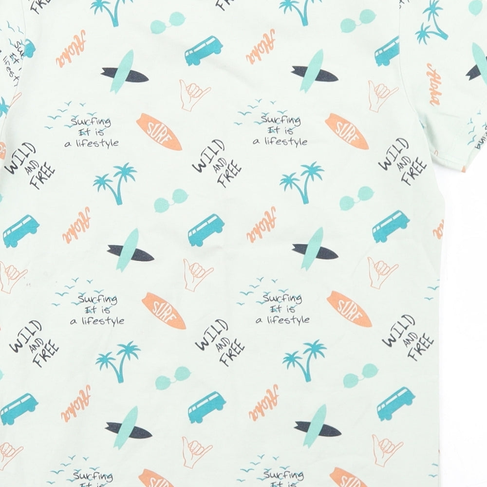 name it Boys Blue Geometric Cotton Basic T-Shirt Size 9-10 Years Crew Neck  - Surfing