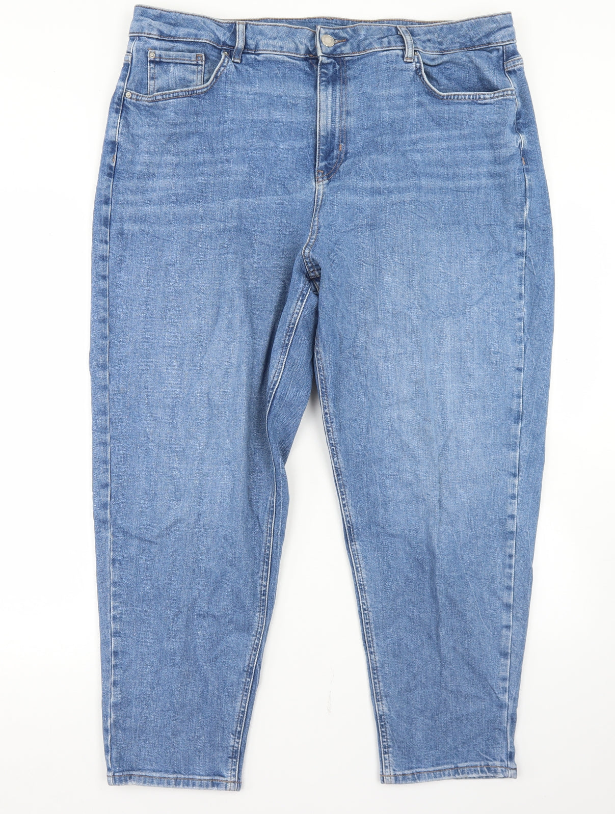 Marks and Spencer Womens Blue  Cotton Mom Jeans Size 20 L26 in Regular Button