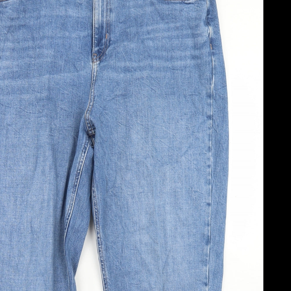 Marks and Spencer Womens Blue  Cotton Mom Jeans Size 20 L26 in Regular Button