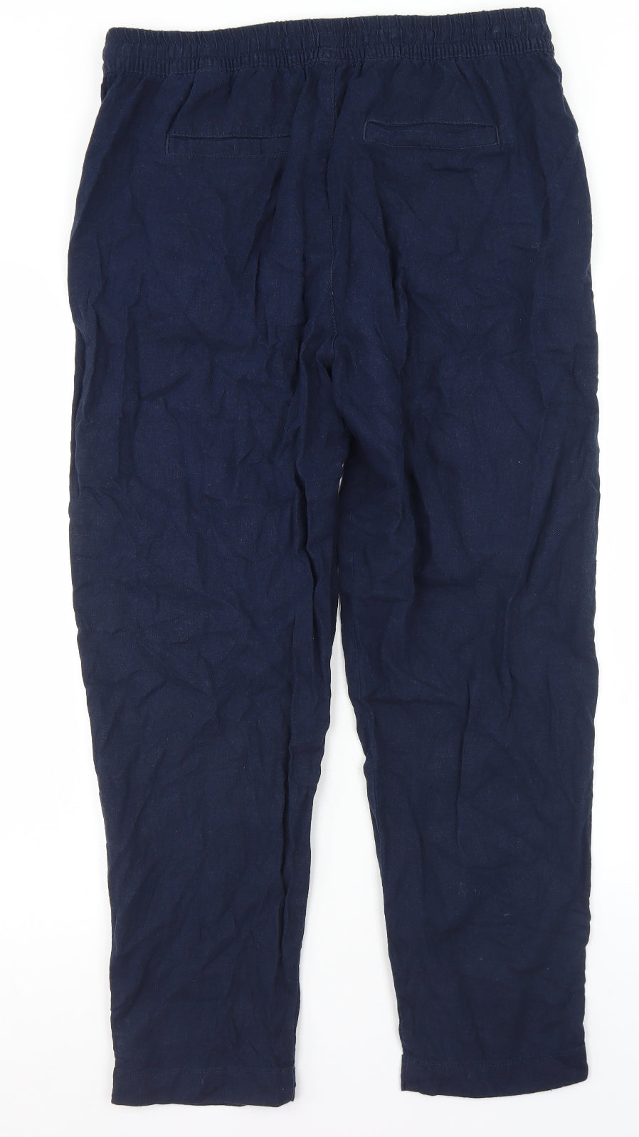 Marks and Spencer Womens Blue  Linen Pedal Pusher Trousers Size 14 L27 in Regular Drawstring