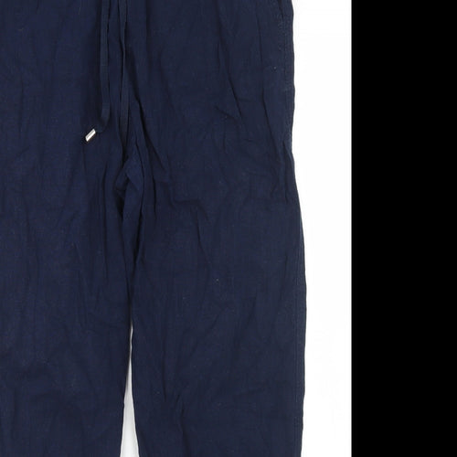 Marks and Spencer Womens Blue  Linen Pedal Pusher Trousers Size 14 L27 in Regular Drawstring