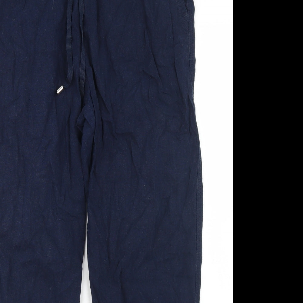 Marks and Spencer Womens Blue  Linen Pedal Pusher Trousers Size 14 L27 in Regular Drawstring