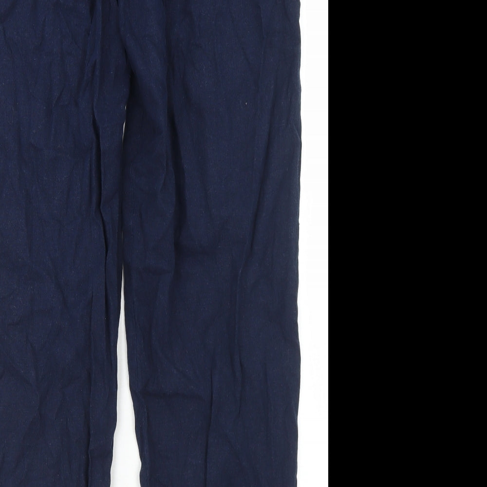 Marks and Spencer Womens Blue  Linen Pedal Pusher Trousers Size 14 L27 in Regular Drawstring