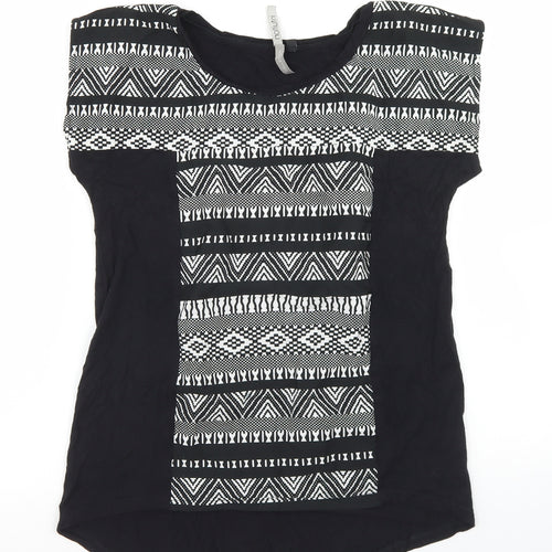 Intuition Womens Black Geometric Viscose Basic T-Shirt Size 12 Round Neck