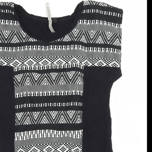 Intuition Womens Black Geometric Viscose Basic T-Shirt Size 12 Round Neck