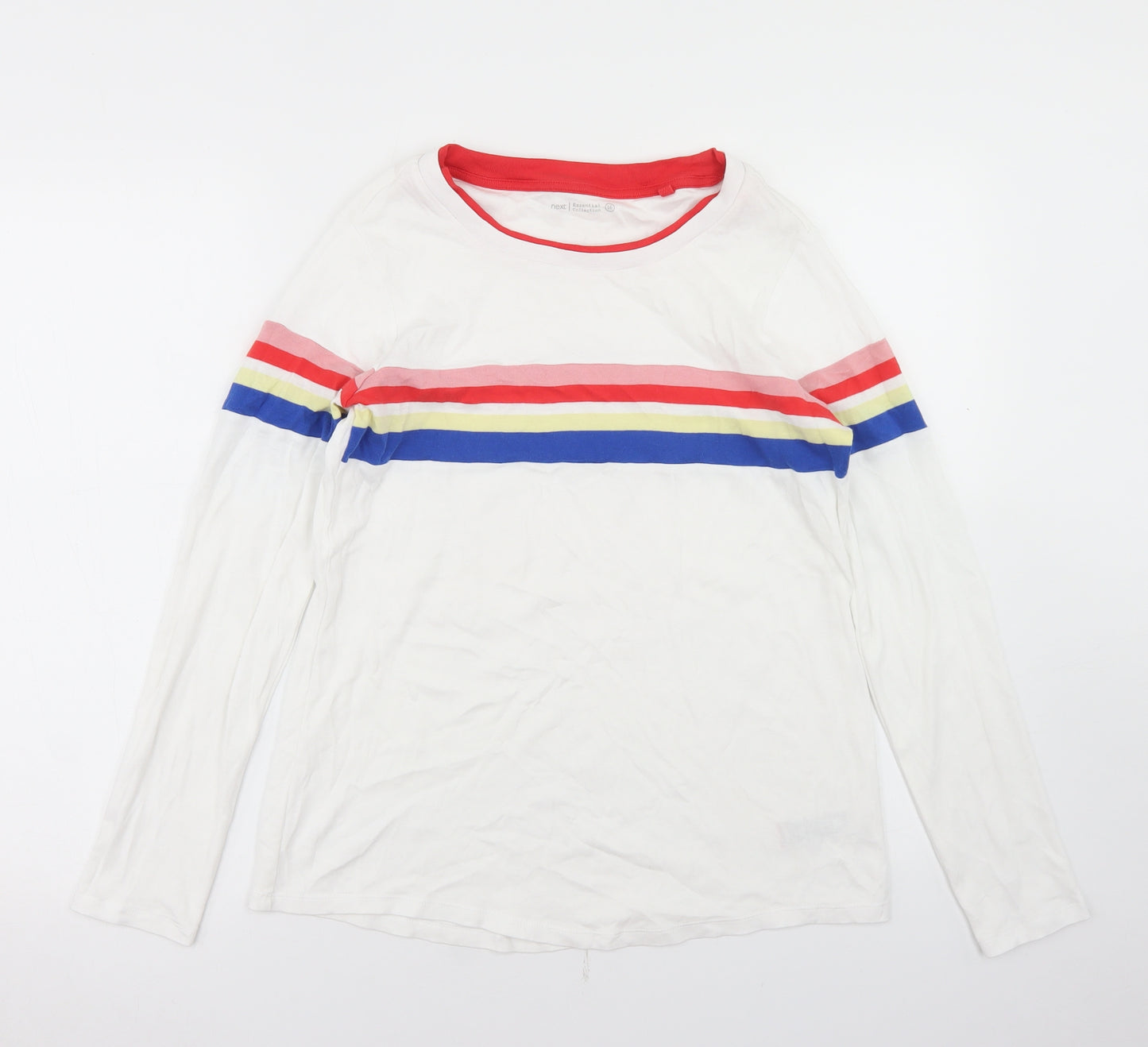 NEXT Womens White Striped Cotton Basic T-Shirt Size 16 Crew Neck