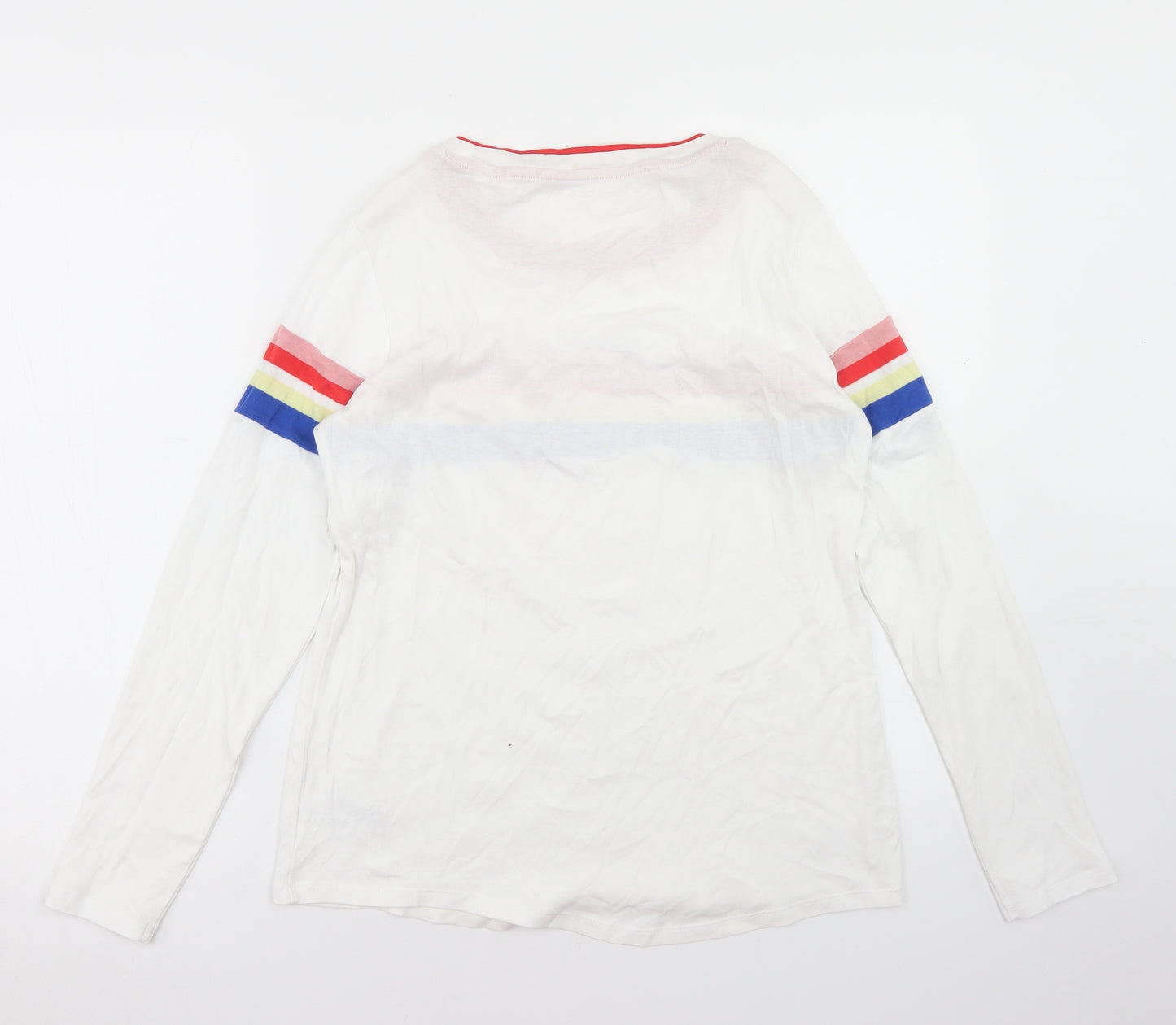 NEXT Womens White Striped Cotton Basic T-Shirt Size 16 Crew Neck