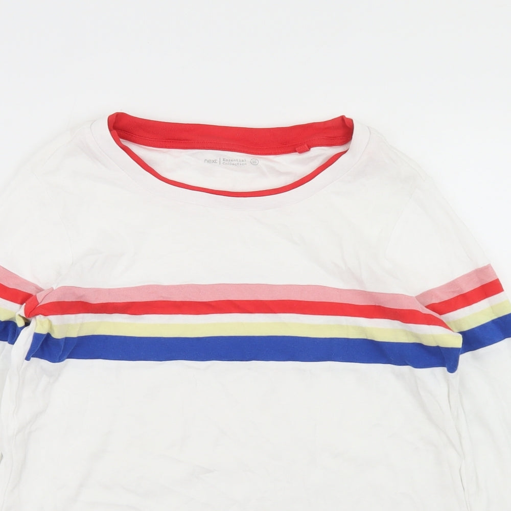 NEXT Womens White Striped Cotton Basic T-Shirt Size 16 Crew Neck