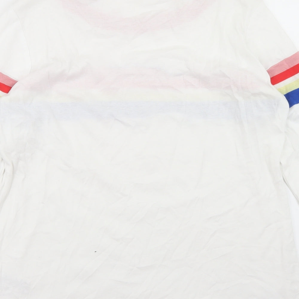 NEXT Womens White Striped Cotton Basic T-Shirt Size 16 Crew Neck