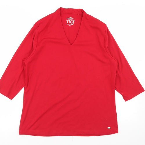 Tigi Womens Red  Polyester Basic T-Shirt Size 14 V-Neck