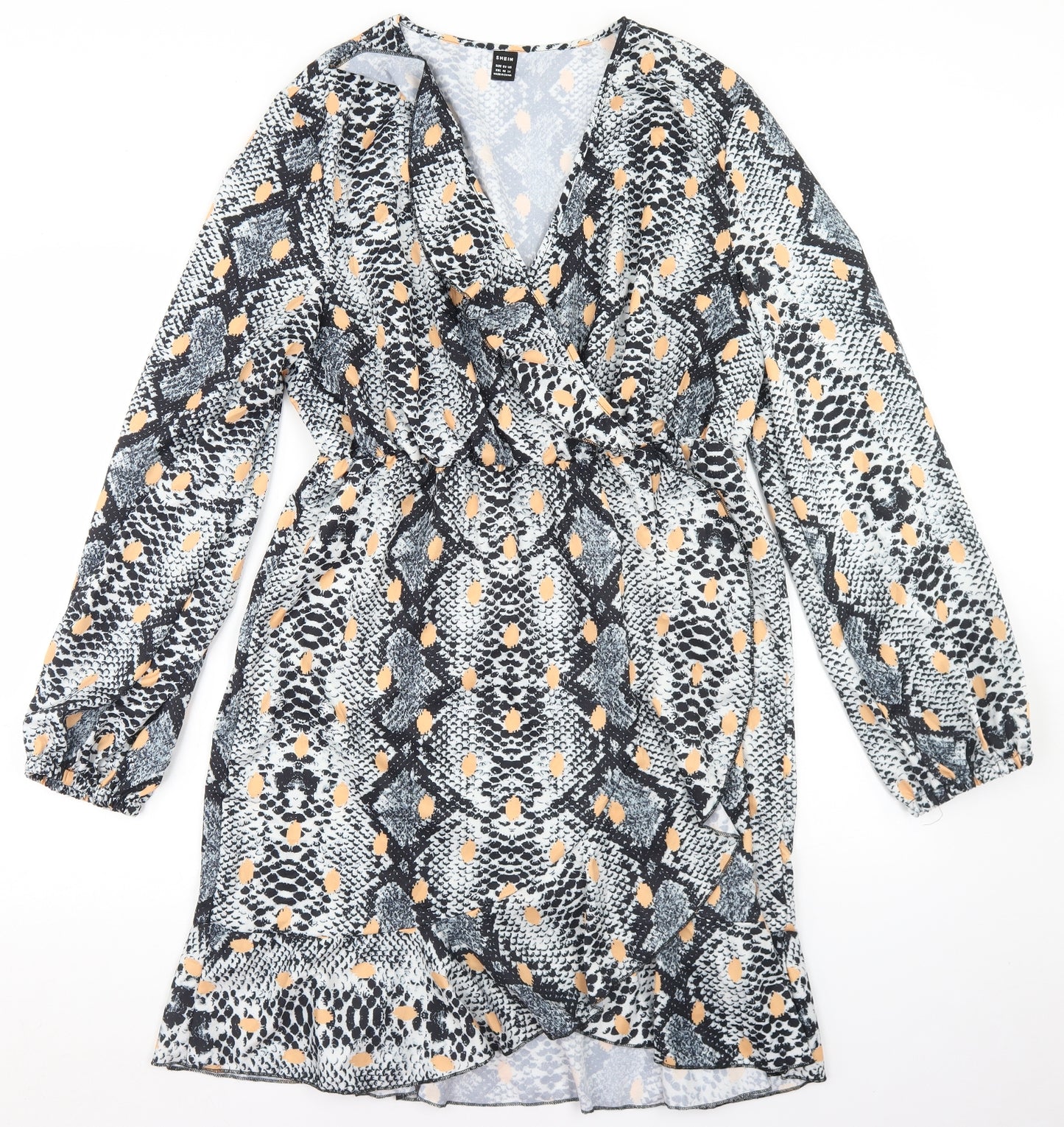 SheIn Womens Black Animal Print Polyester Wrap Dress  Size 18  V-Neck