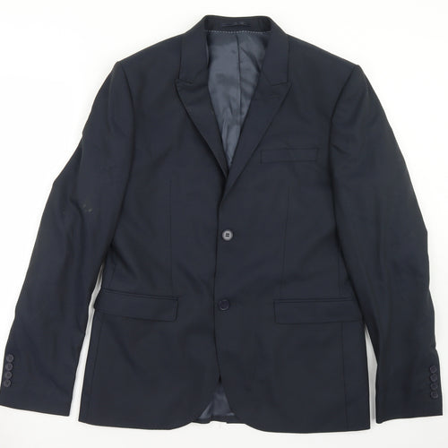 Topman Mens Blue Striped Polyester Jacket Blazer Size 40