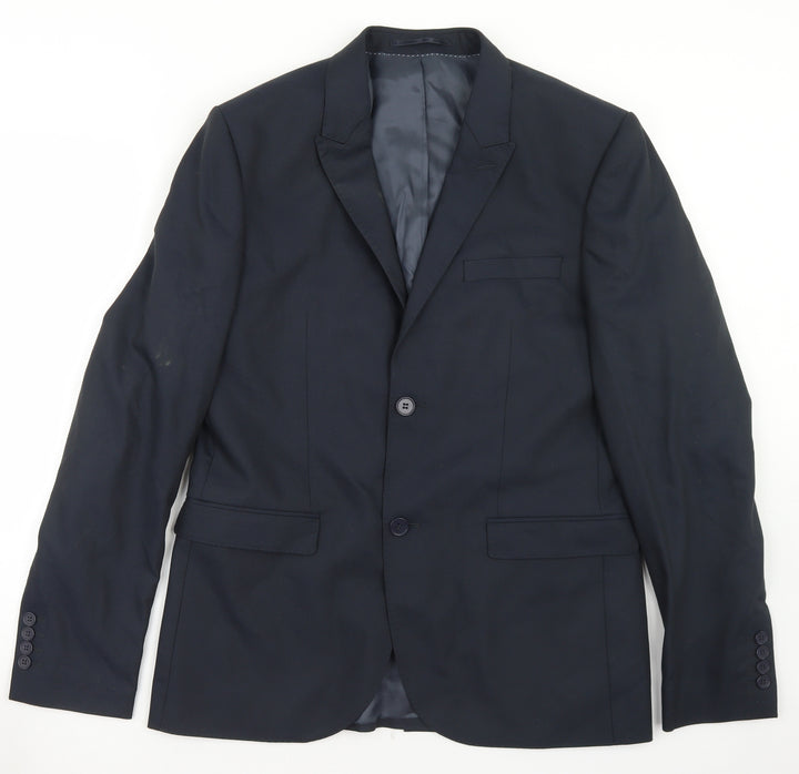 Topman Mens Blue Striped Polyester Jacket Blazer Size 40