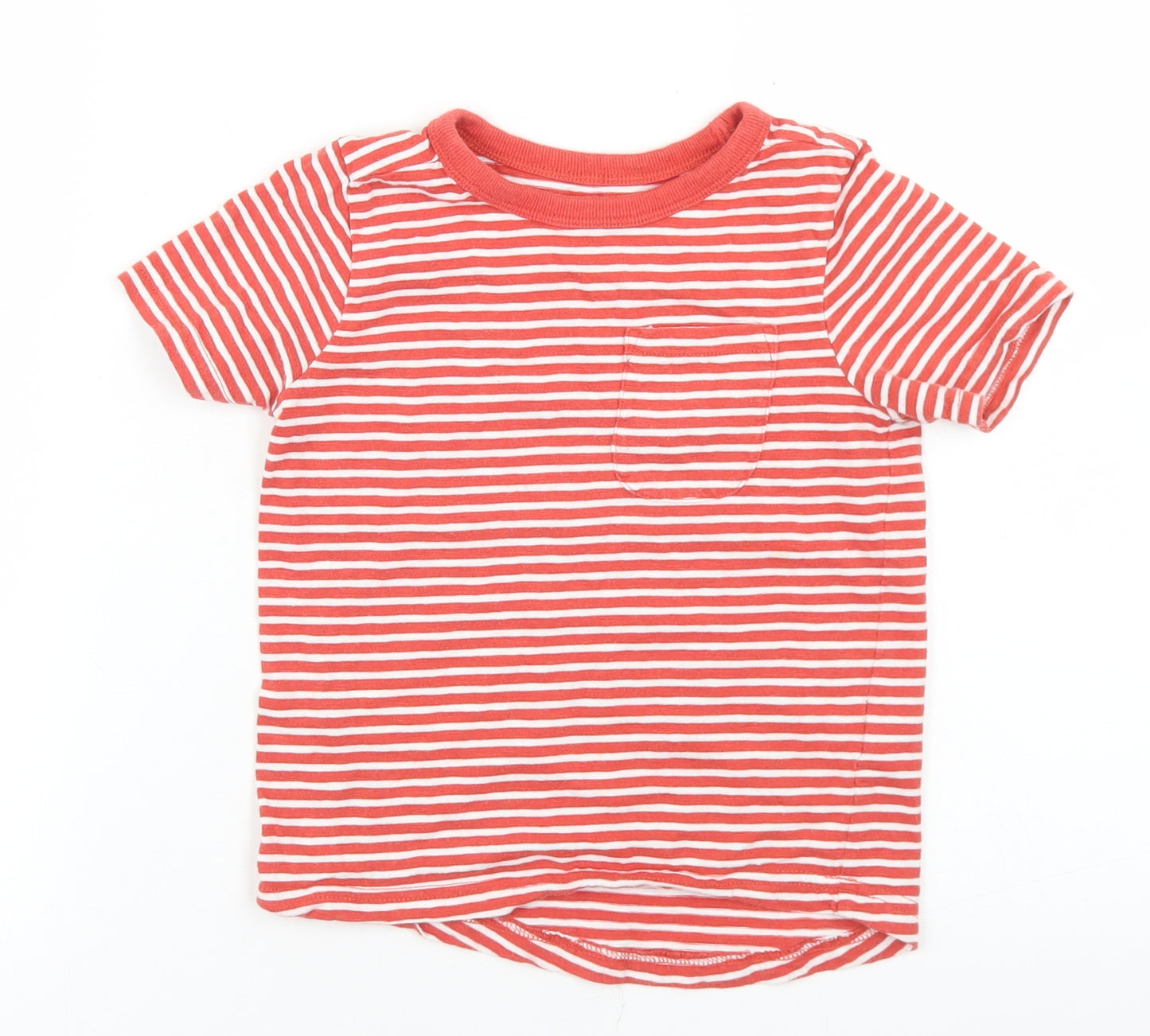 George Boys Red Striped Cotton Basic T-Shirt Size 3-4 Years Crew Neck
