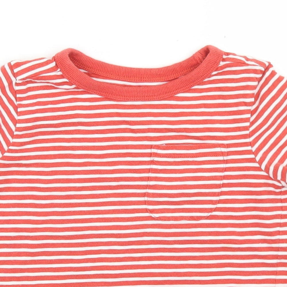George Boys Red Striped Cotton Basic T-Shirt Size 3-4 Years Crew Neck