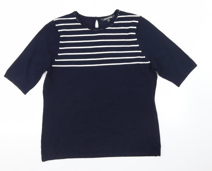 Bonmarché Womens Blue Crew Neck Striped Acrylic Pullover Jumper Size 16