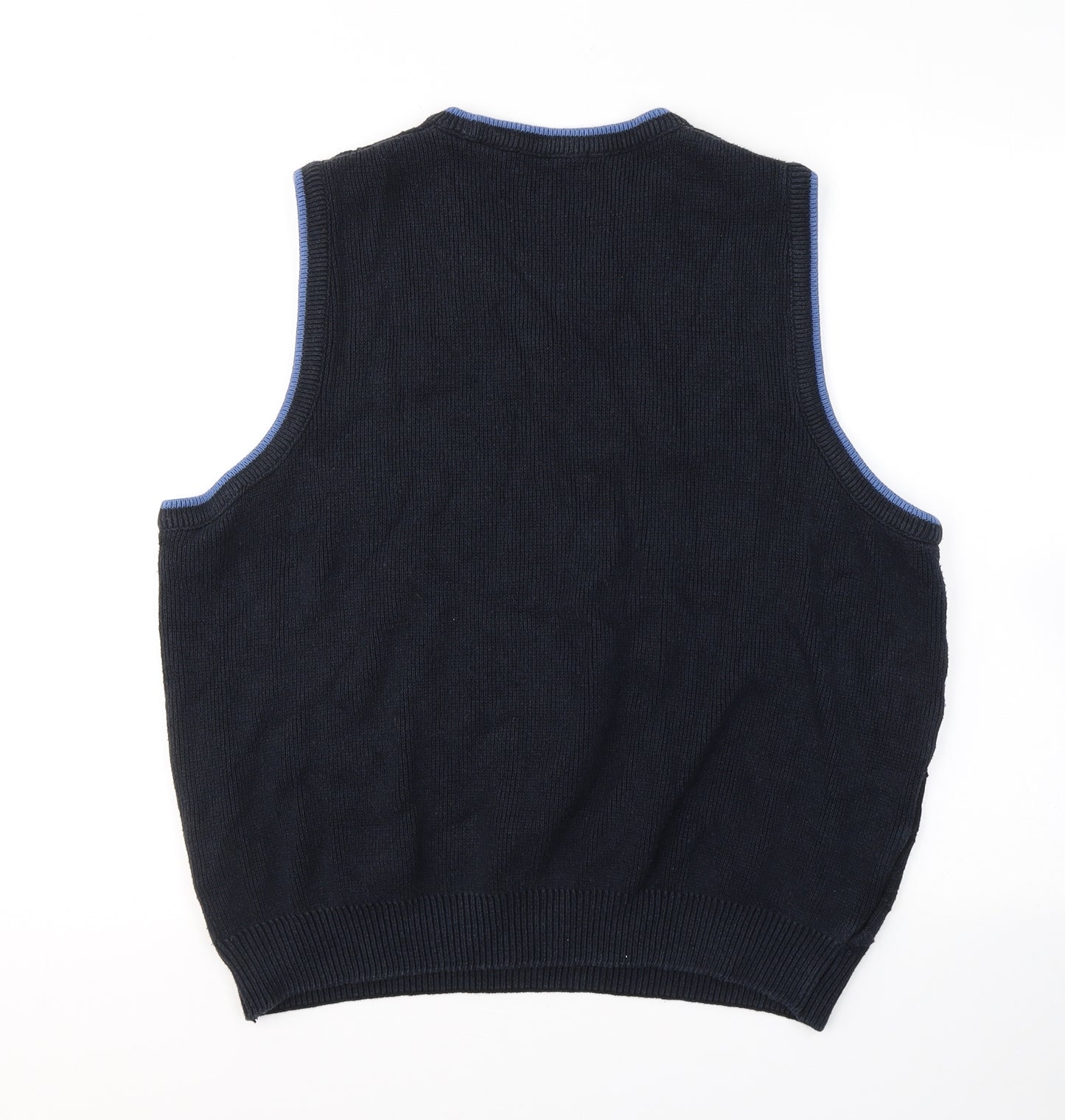 EWM Mens Blue V-Neck Geometric Acrylic Vest Jumper Size M