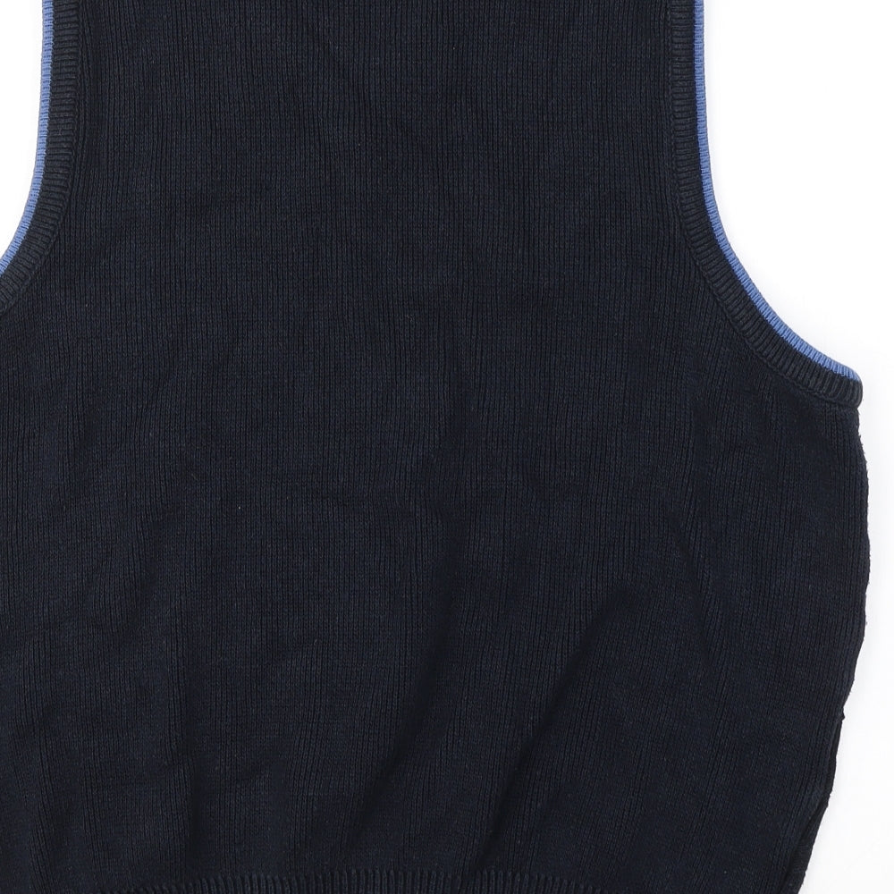 EWM Mens Blue V-Neck Geometric Acrylic Vest Jumper Size M
