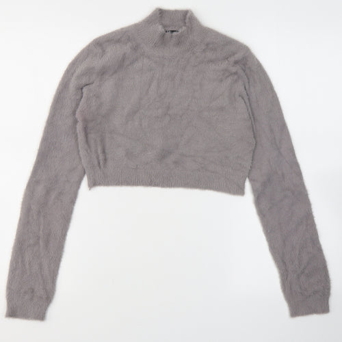 SheIn Womens Grey  Acrylic Cropped Blouse Size L High Neck