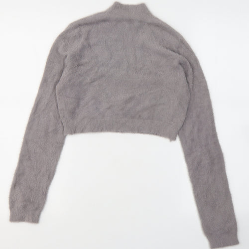 SheIn Womens Grey  Acrylic Cropped Blouse Size L High Neck