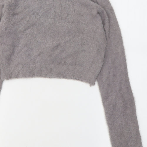 SheIn Womens Grey  Acrylic Cropped Blouse Size L High Neck