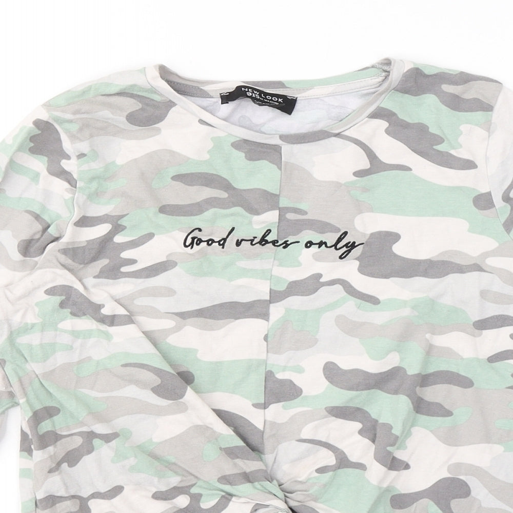 New Look Girls Grey Camouflage Cotton Jersey Casual Size 14-15 Years Round Neck Pullover - Good Vibes Only