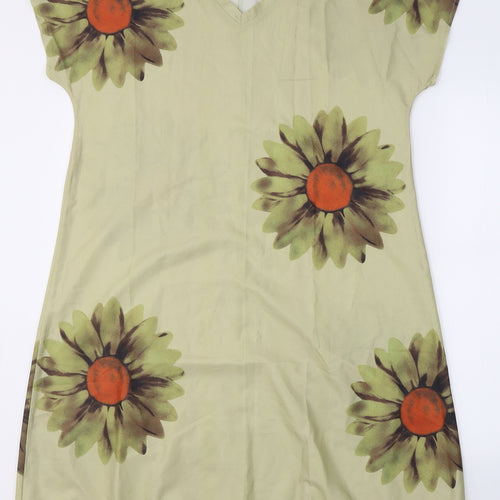 Preworn Womens Green  Polyester A-Line  Size L  V-Neck Pullover - Flower print