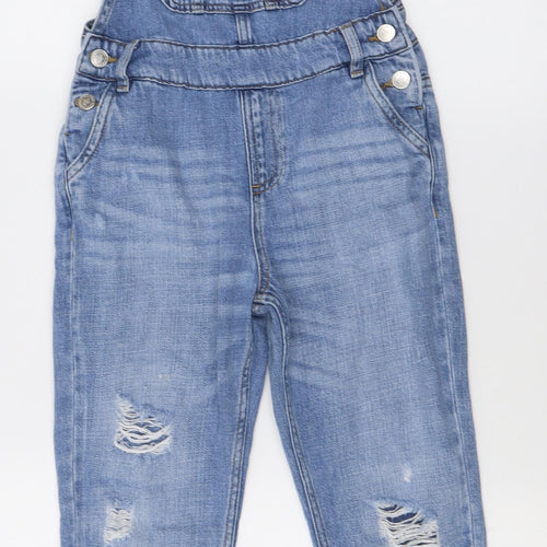 Marks and Spencer Girls Blue  Cotton Dungaree One-Piece Size 7-8 Years  Button