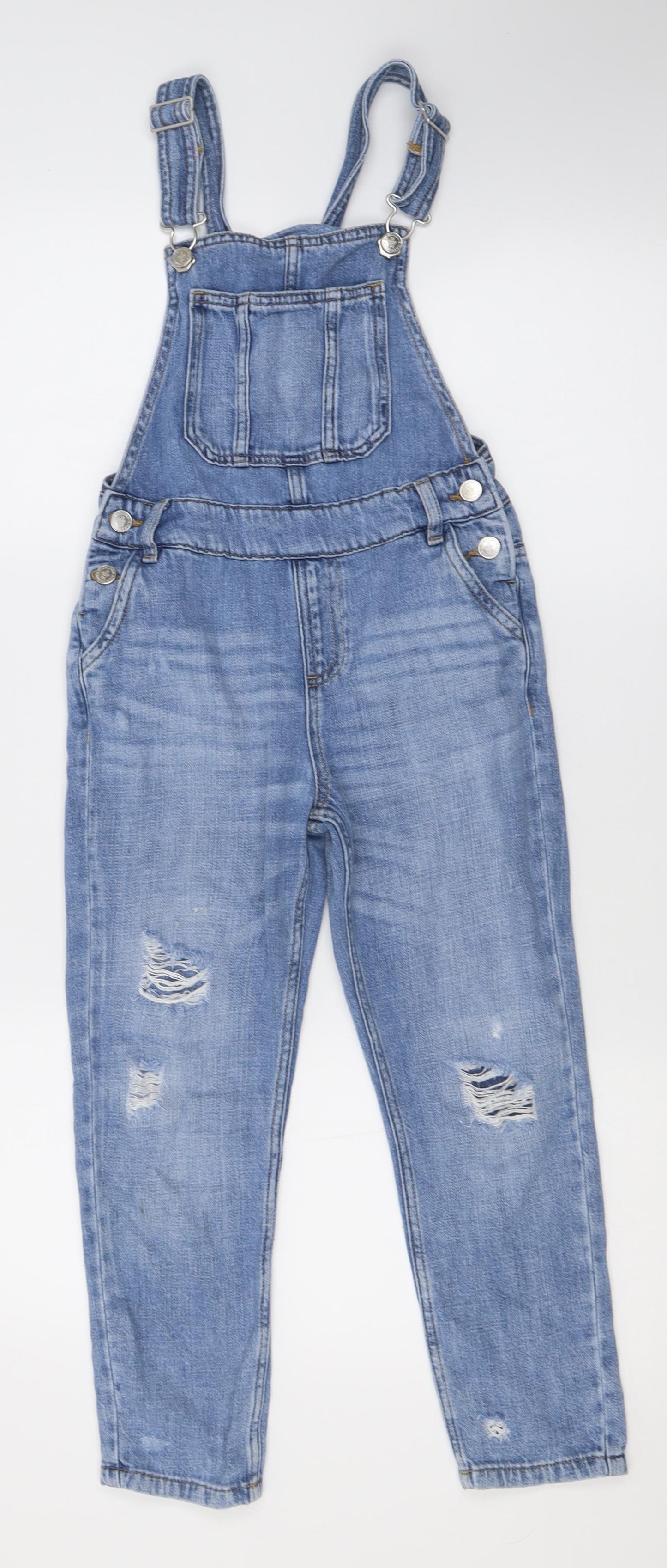 Marks and Spencer Girls Blue  Cotton Dungaree One-Piece Size 7-8 Years  Button