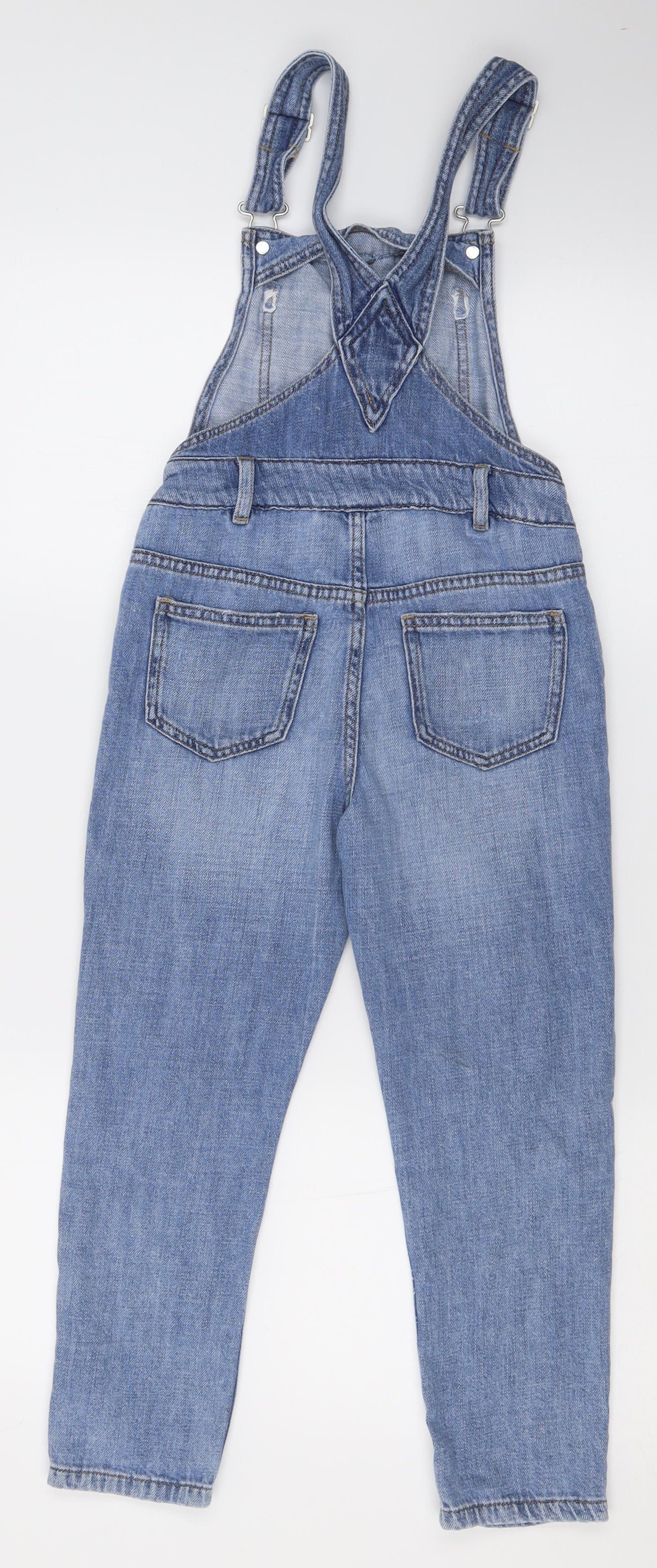 Marks and Spencer Girls Blue  Cotton Dungaree One-Piece Size 7-8 Years  Button