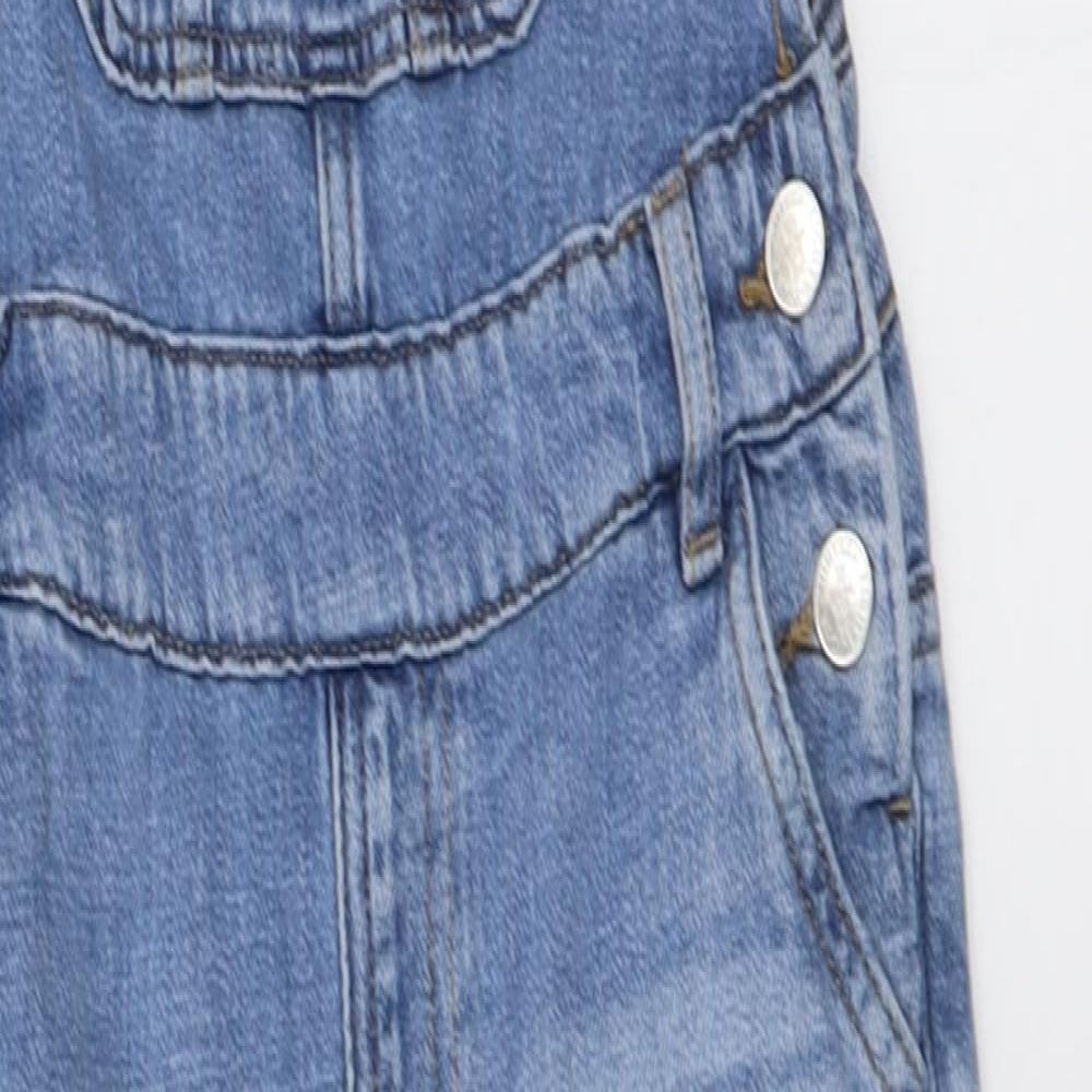 Marks and Spencer Girls Blue  Cotton Dungaree One-Piece Size 7-8 Years  Button