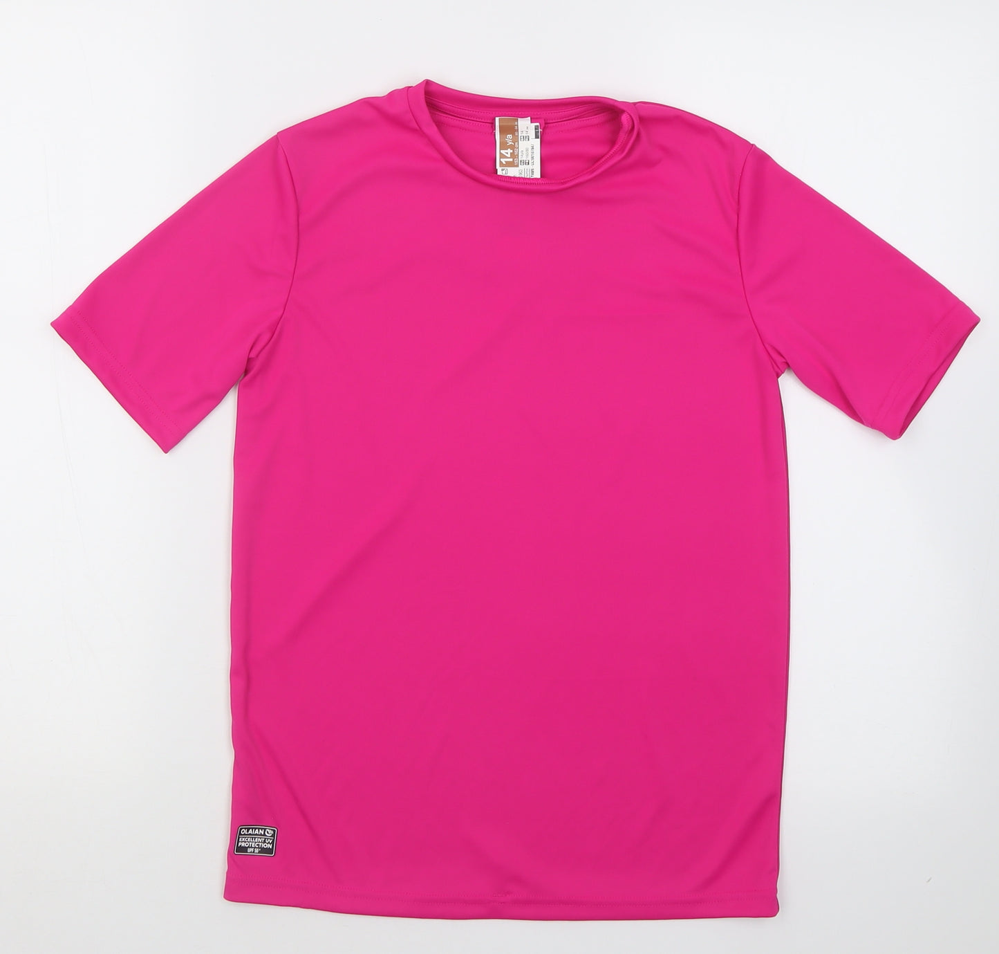 Preworn Girls Pink  Polyester Pullover T-Shirt Size 14 Years Crew Neck Pullover
