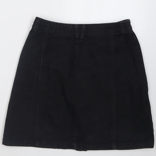 Stradivarius Womens Black  Cotton A-Line Skirt Size 6   Button