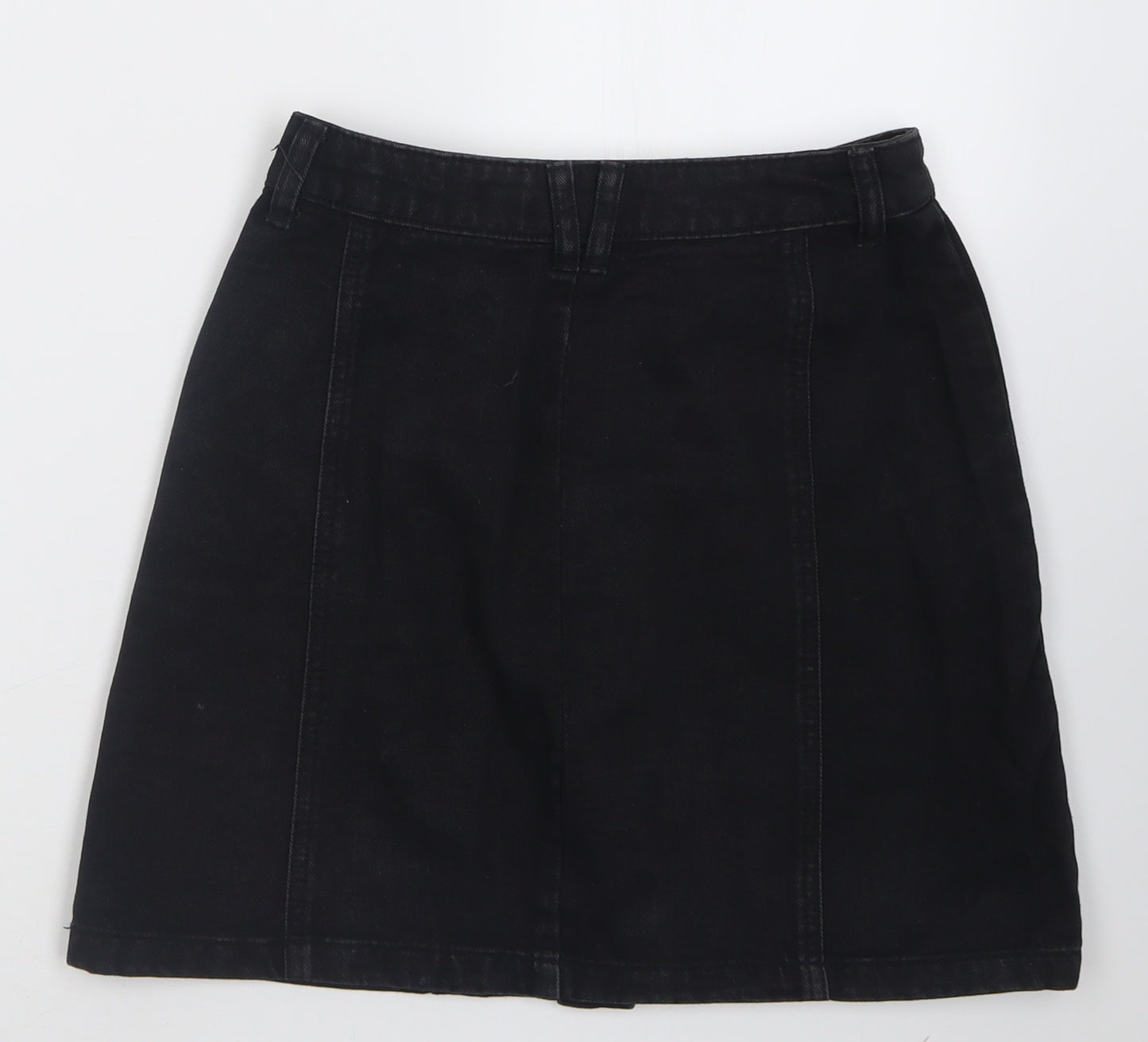 Stradivarius Womens Black  Cotton A-Line Skirt Size 6   Button