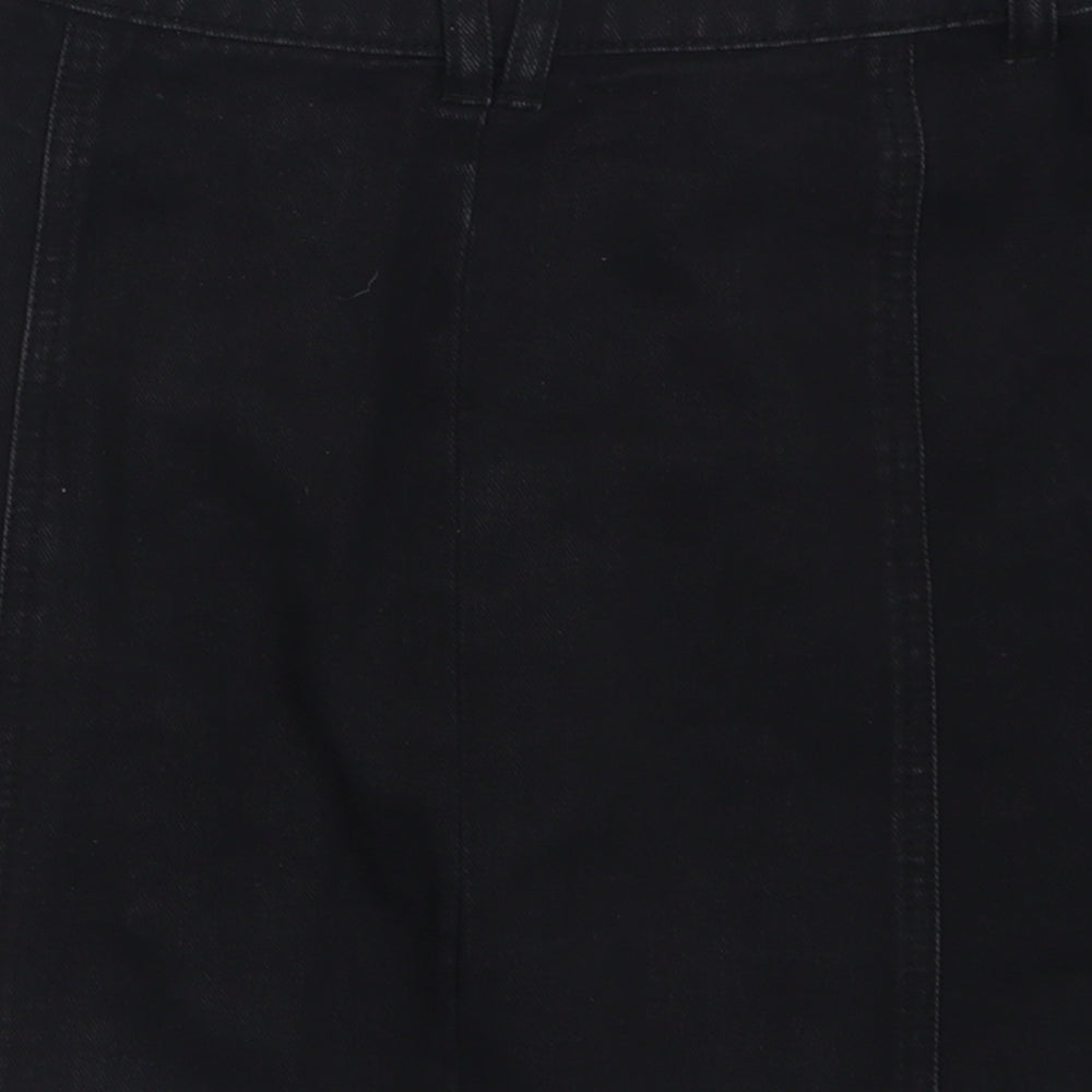 Stradivarius Womens Black  Cotton A-Line Skirt Size 6   Button