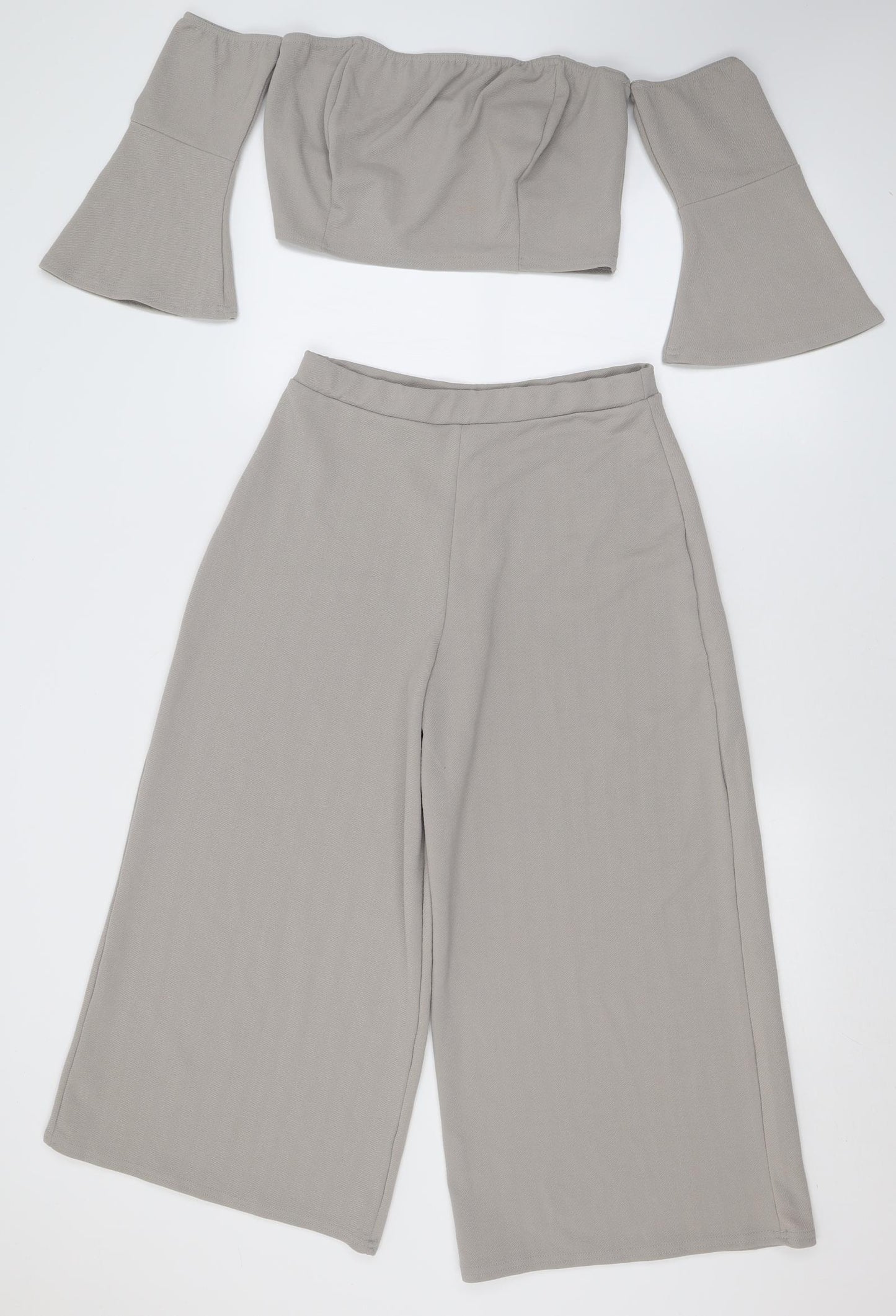 Boohoo Womens Grey  Polyester Trousers Outfit/Set Size 14 L25 in Pullover - crop wide leg