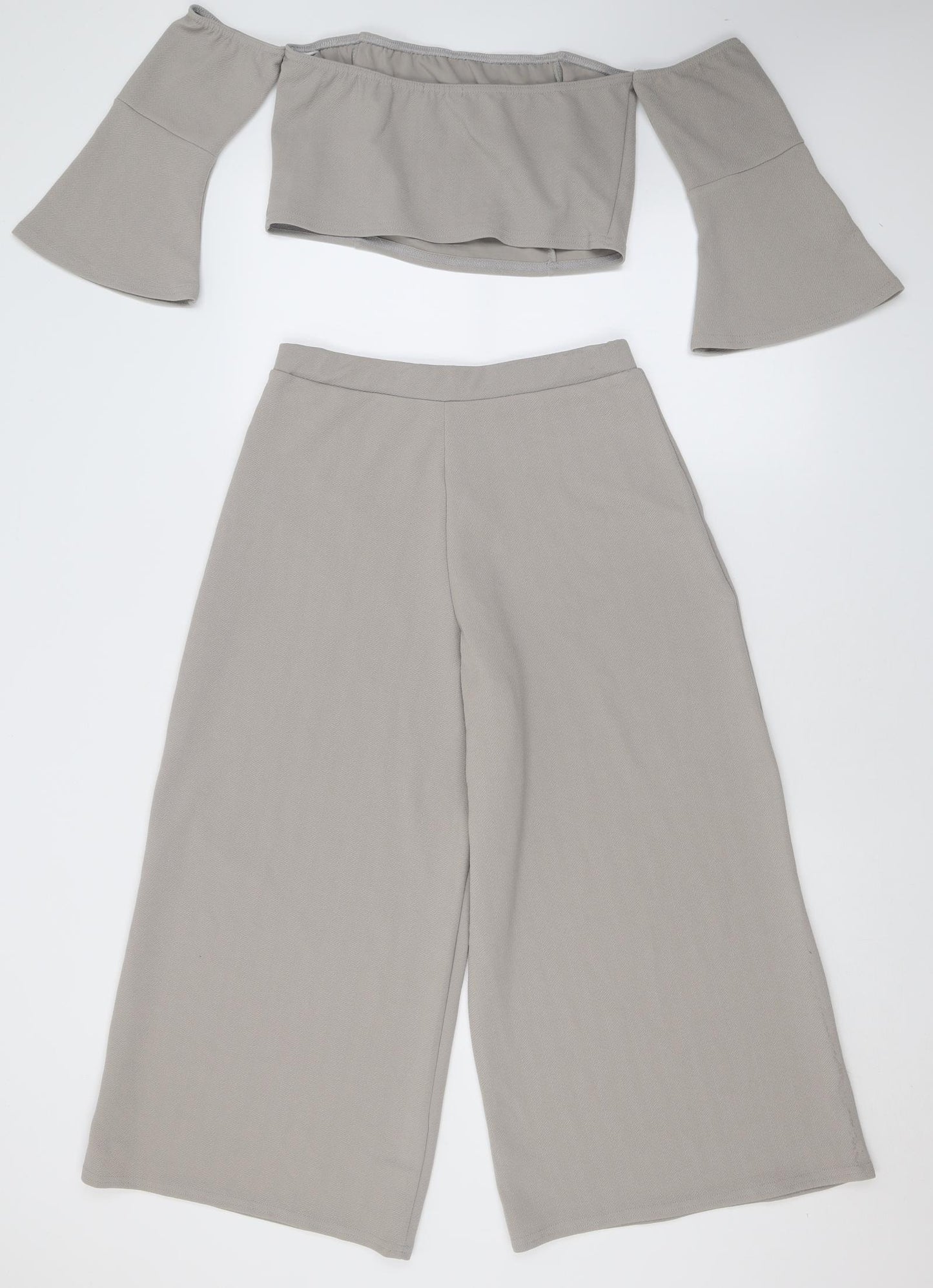 Boohoo Womens Grey  Polyester Trousers Outfit/Set Size 14 L25 in Pullover - crop wide leg