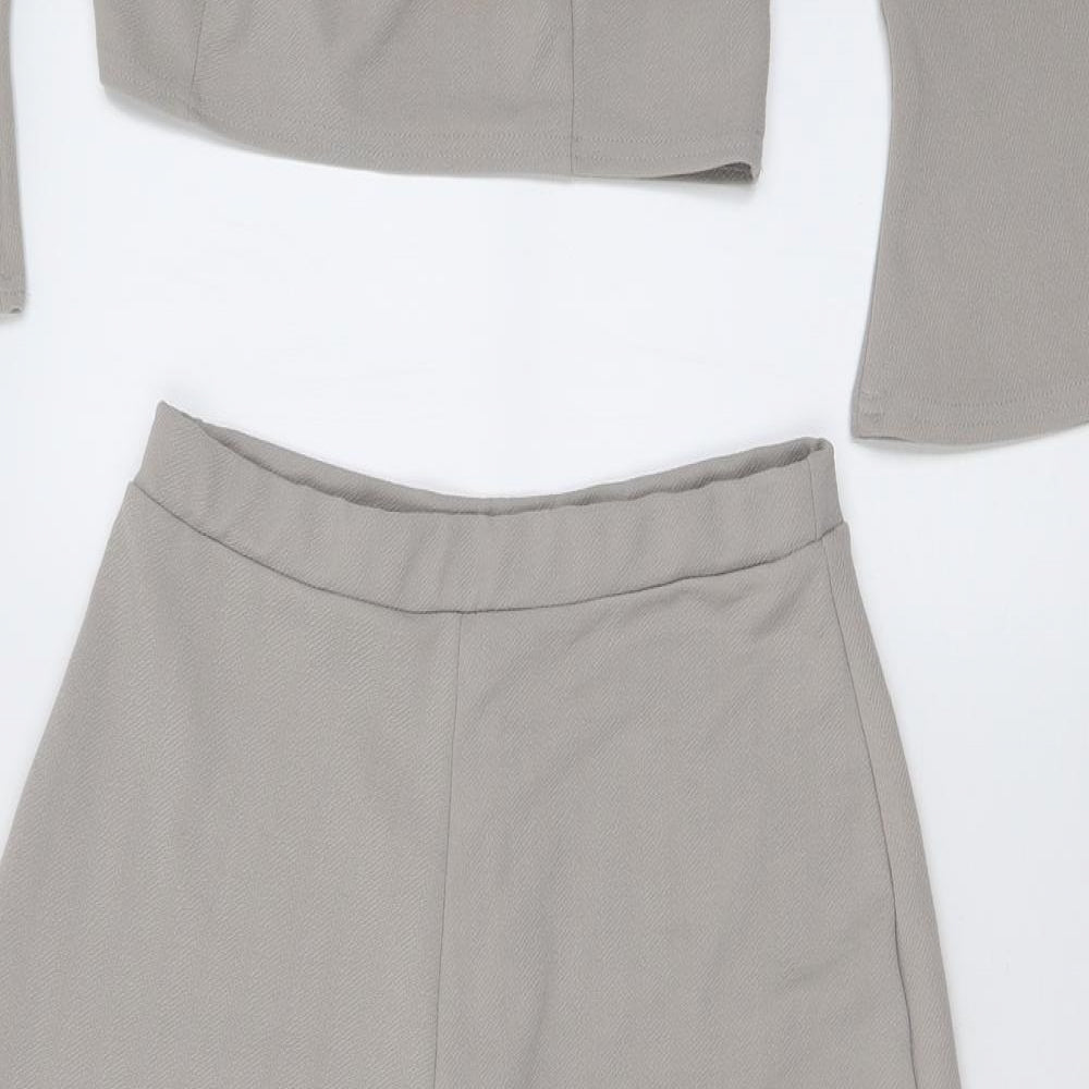Boohoo Womens Grey  Polyester Trousers Outfit/Set Size 14 L25 in Pullover - crop wide leg