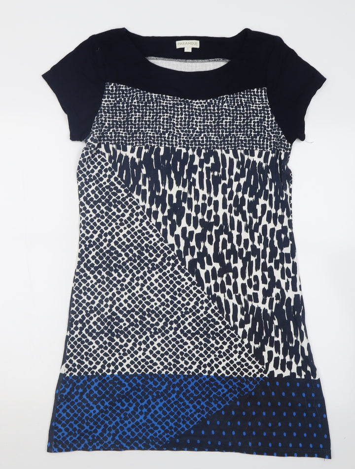 Paramour Womens Blue Plaid Viscose T-Shirt Dress  Size L  Crew Neck Pullover
