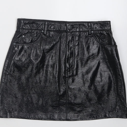 Pull&Bear Womens Black  Polyurethane A-Line  Size M   Button