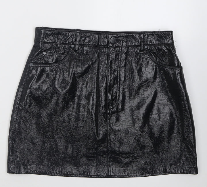 Pull&Bear Womens Black Polyurethane A-Line Size M Button