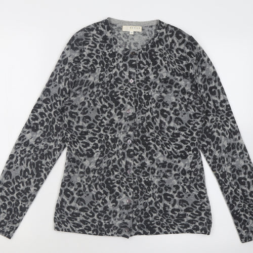 Kenar Womens Grey Crew Neck Animal Print Polyester Cardigan Jumper Size S