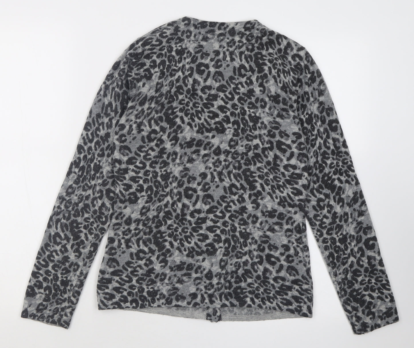Kenar Womens Grey Crew Neck Animal Print Polyester Cardigan Jumper Size S