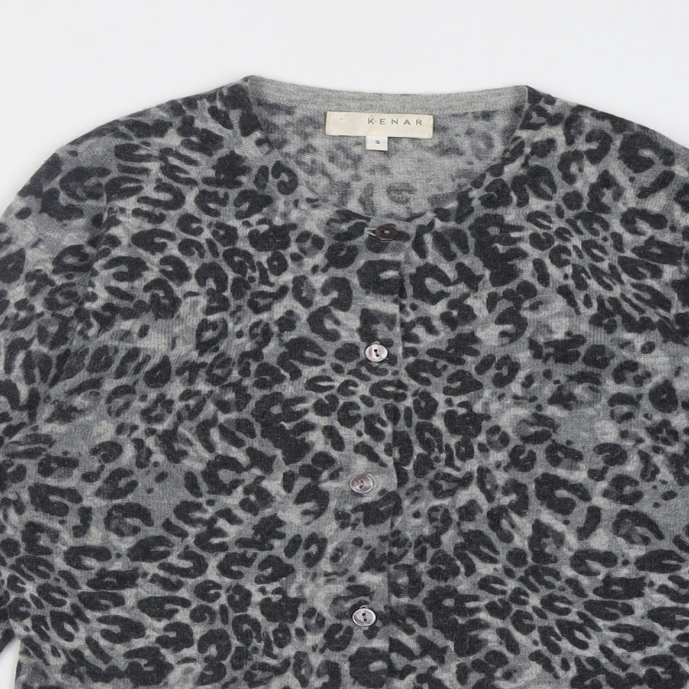 Kenar Womens Grey Crew Neck Animal Print Polyester Cardigan Jumper Size S