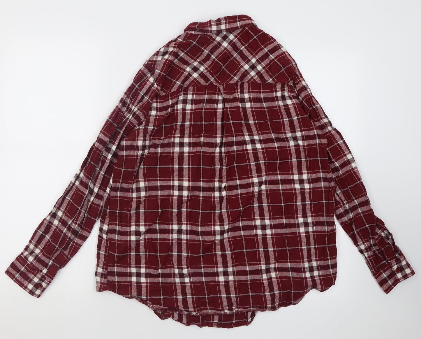 New Look Womens Red Check Cotton Basic Button-Up Size 10 Collared