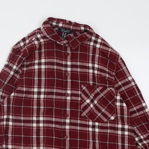 New Look Womens Red Check Cotton Basic Button-Up Size 10 Collared
