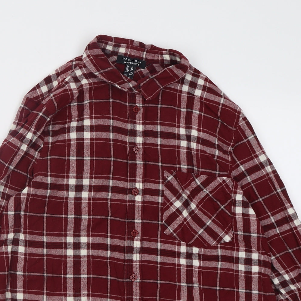New Look Womens Red Check Cotton Basic Button-Up Size 10 Collared