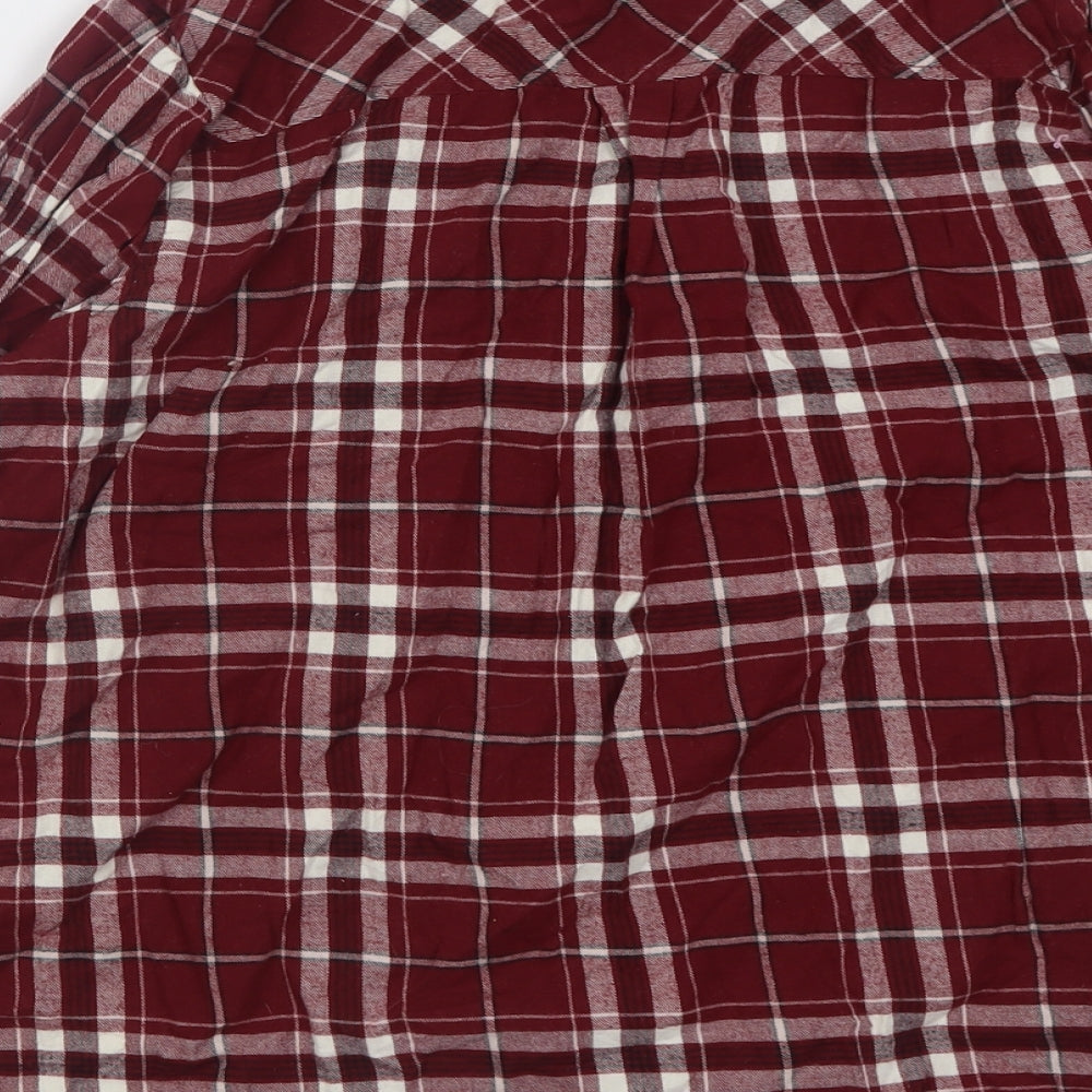 New Look Womens Red Check Cotton Basic Button-Up Size 10 Collared